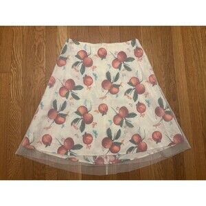 New Vintage Y2K Mesh Layer Skirt Fruit Butterfly Print White Apple Size 10